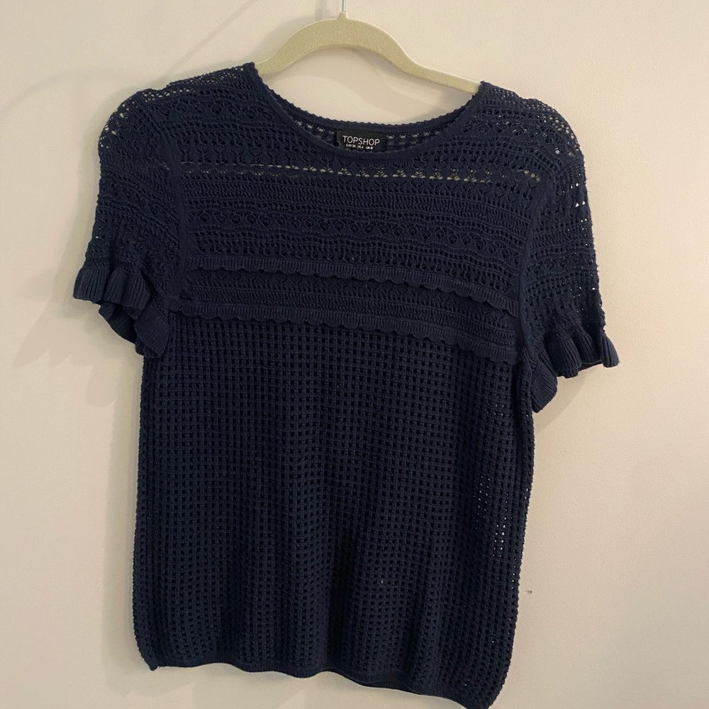 TopShop Women’s Navy Blue Crochet Knit Top